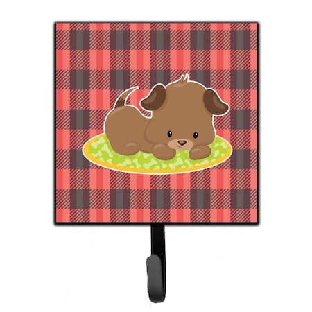 Carolines Treasures Puppy on Black Red Gingham Leash or Key Holder BB7072SH4